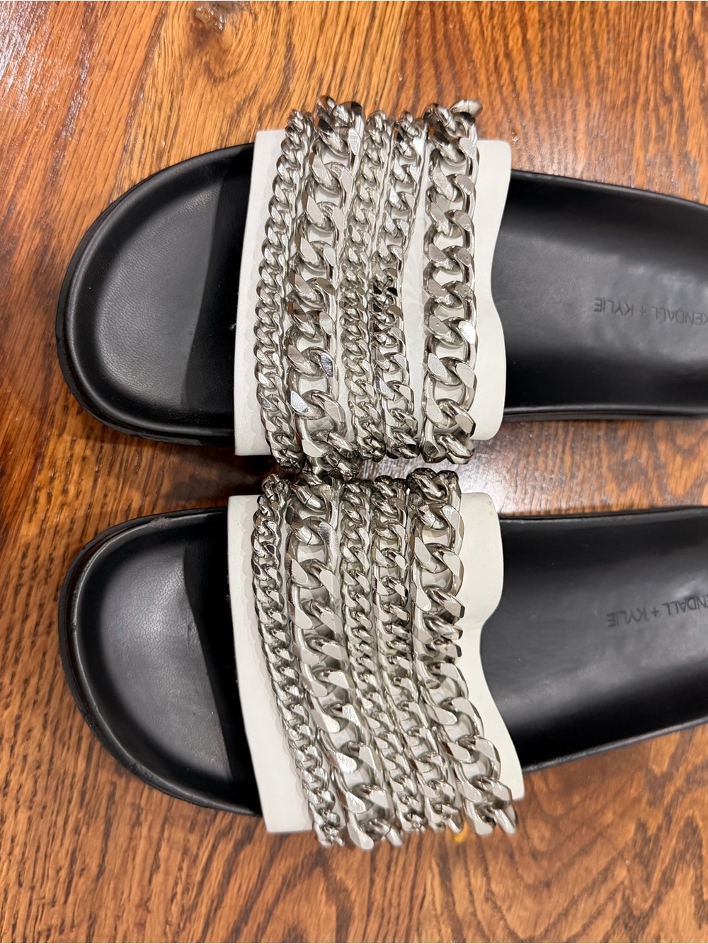 Kendall & Kylie White Slide Sandals with Silver Chains